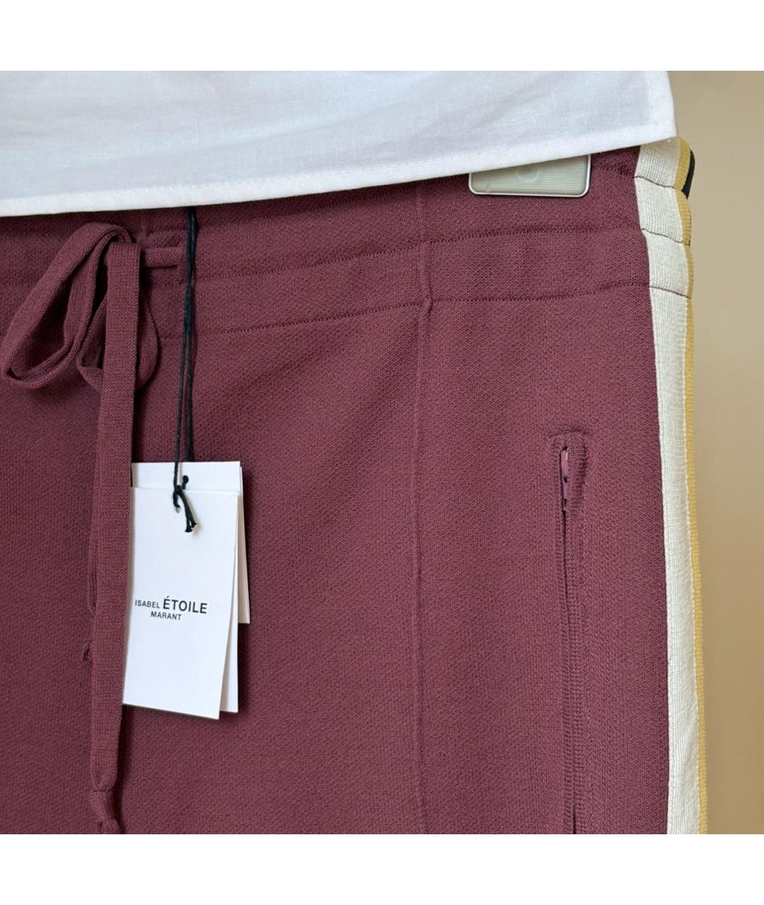 ISABEL MARANT ETOILE Бордовые хлопко-эластановые спортивные брюки и шорты, фото 2