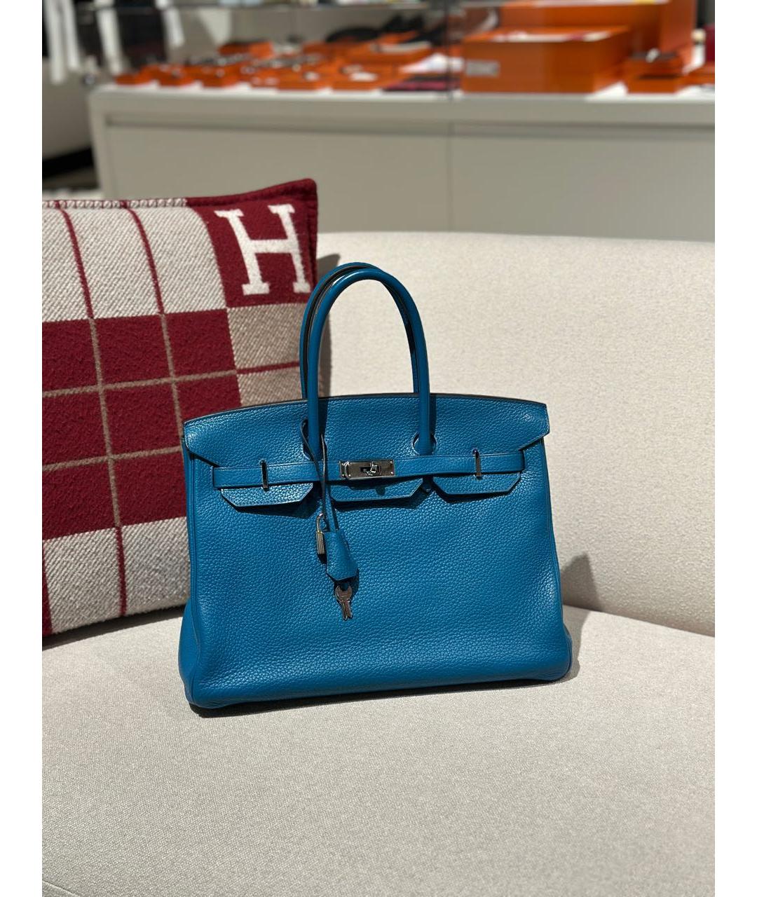 HERMES Синяя кожаная сумка с короткими ручками, фото 9