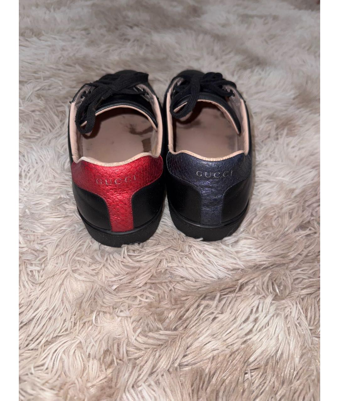 GUCCI Черные кожаные низкие кроссовки / кеды, фото 4