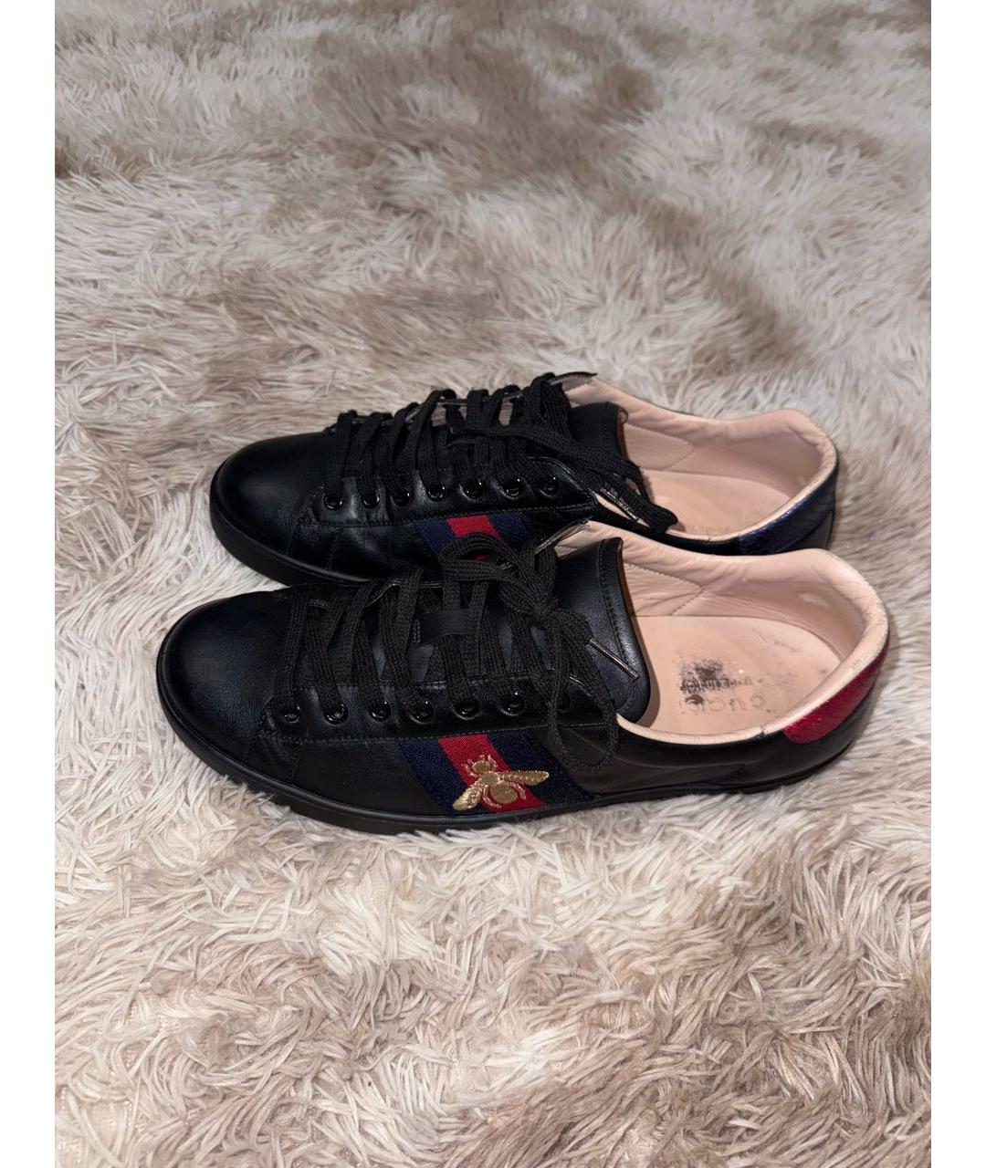 GUCCI Черные кожаные низкие кроссовки / кеды, фото 2