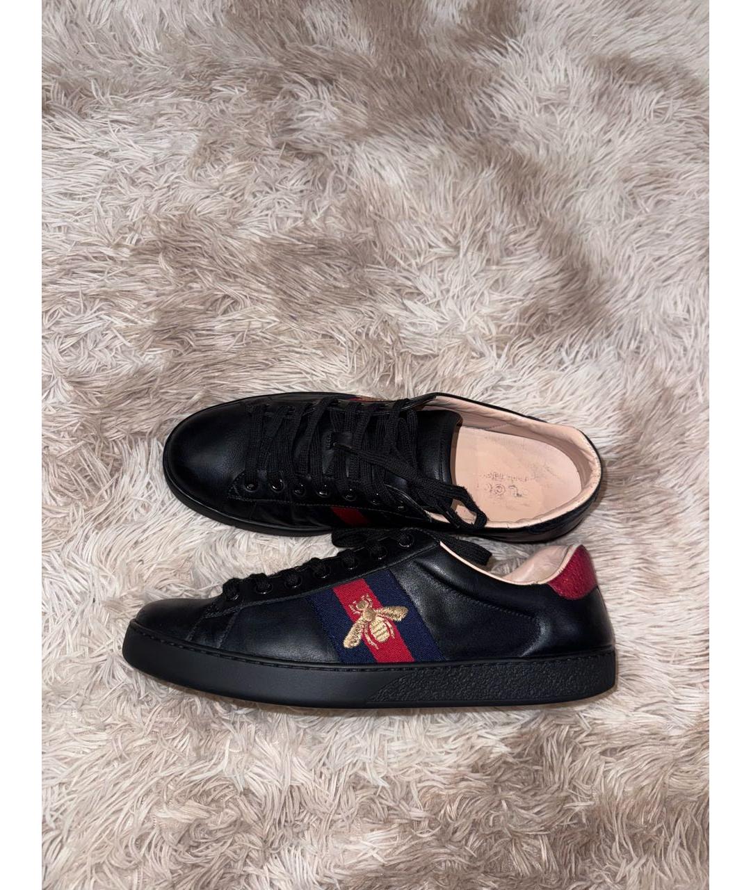 GUCCI Черные кожаные низкие кроссовки / кеды, фото 8