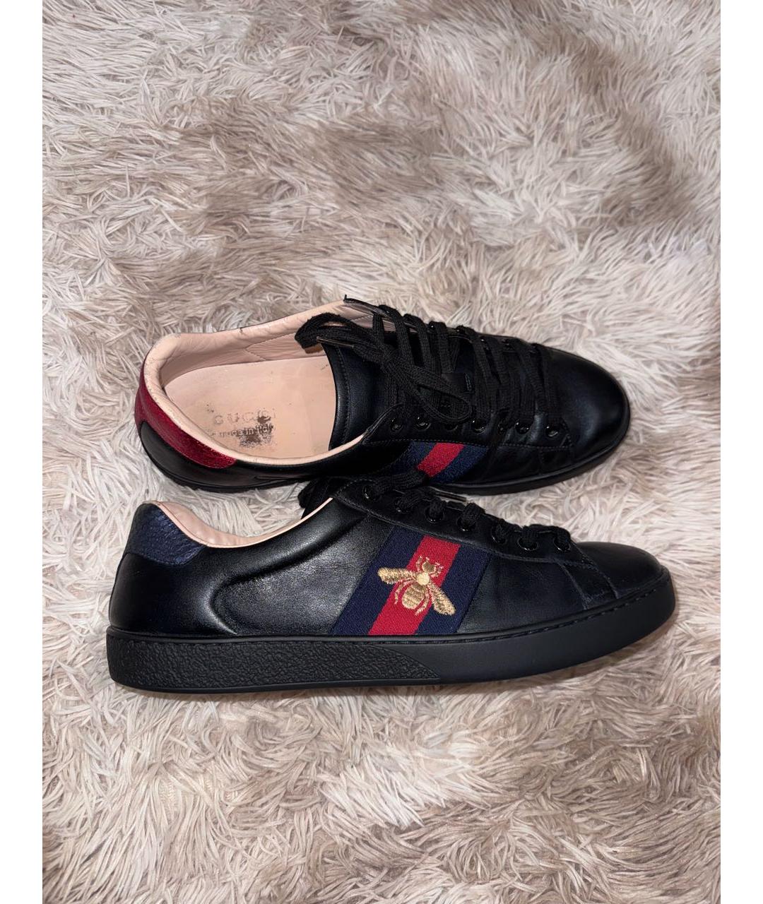 GUCCI Черные кожаные низкие кроссовки / кеды, фото 5