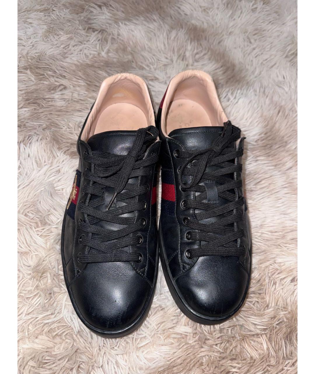 GUCCI Черные кожаные низкие кроссовки / кеды, фото 3