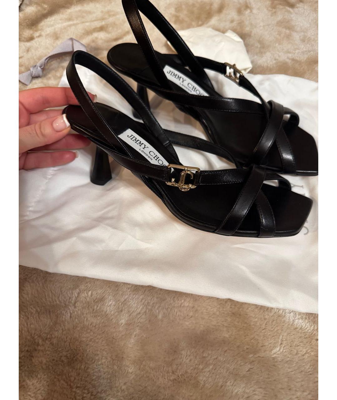JIMMY CHOO Черные кожаные босоножки, фото 6