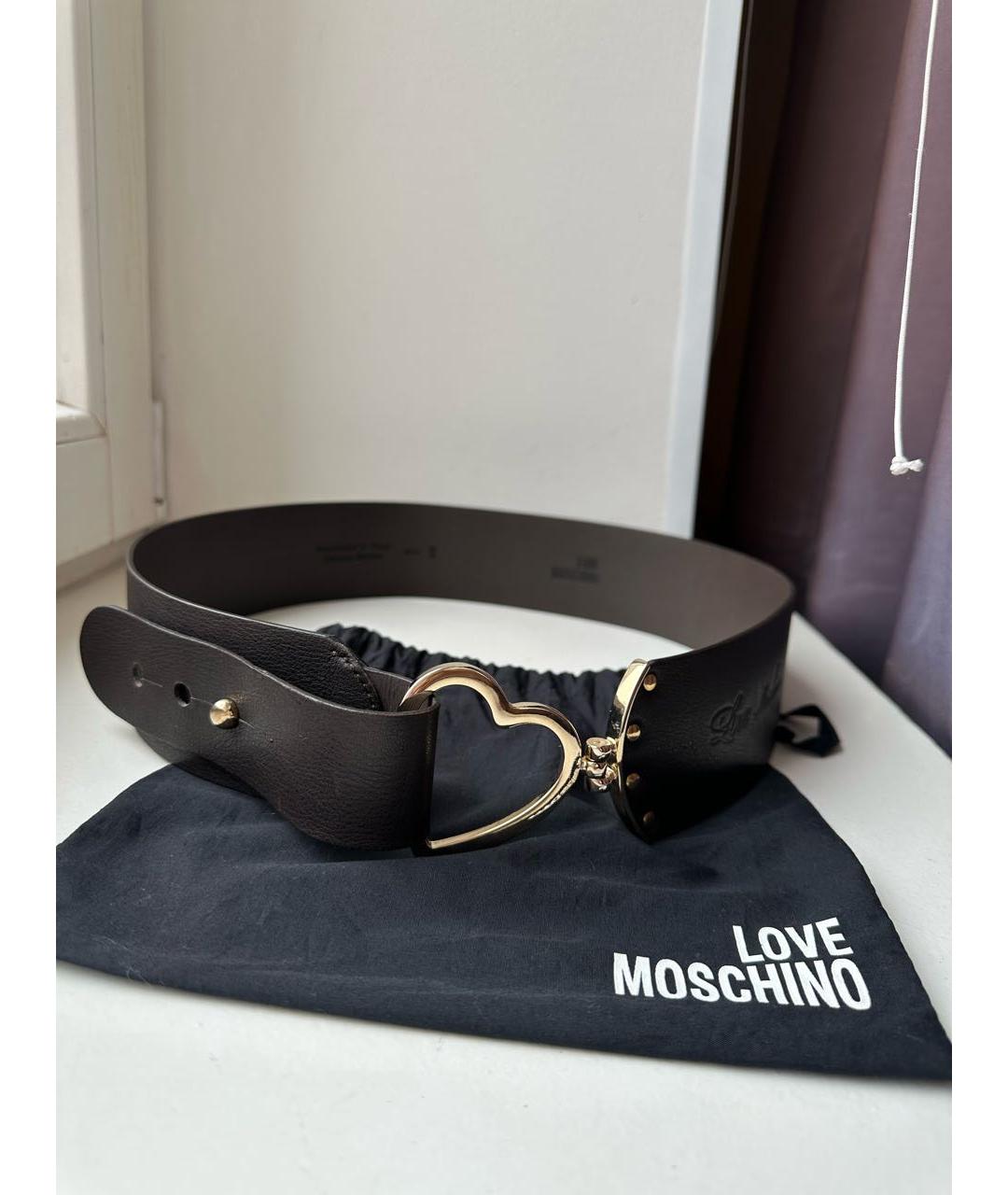 LOVE MOSCHINO Коричневый кожаный ремень, фото 3
