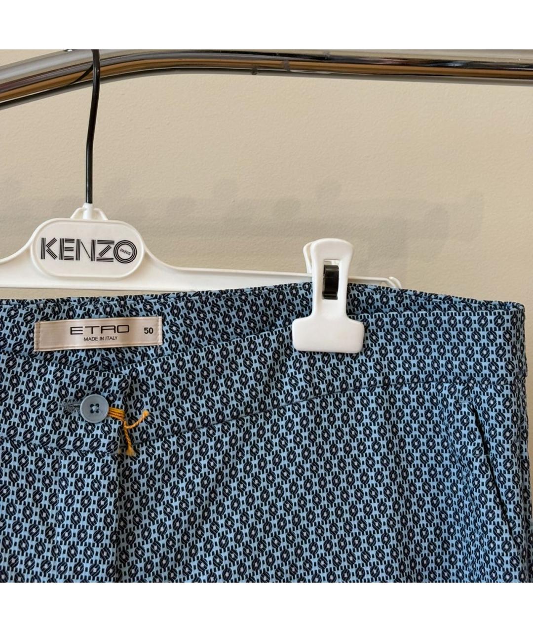 ETRO Голубые хлопко-эластановые прямые брюки, фото 2