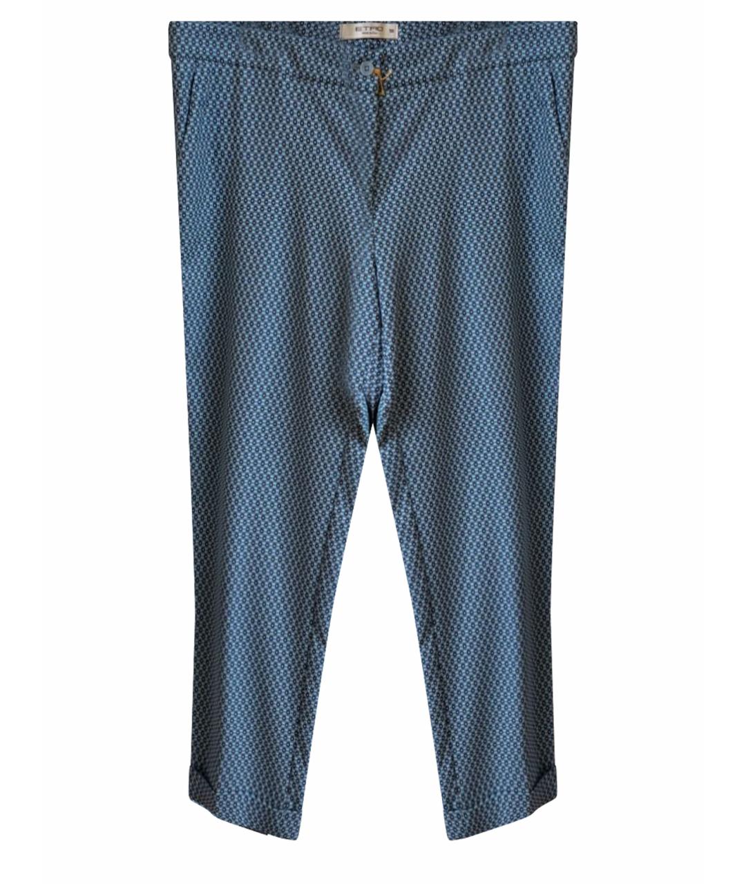 ETRO Голубые хлопко-эластановые прямые брюки, фото 1