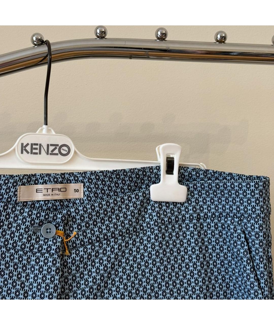 ETRO Голубые хлопко-эластановые прямые брюки, фото 2