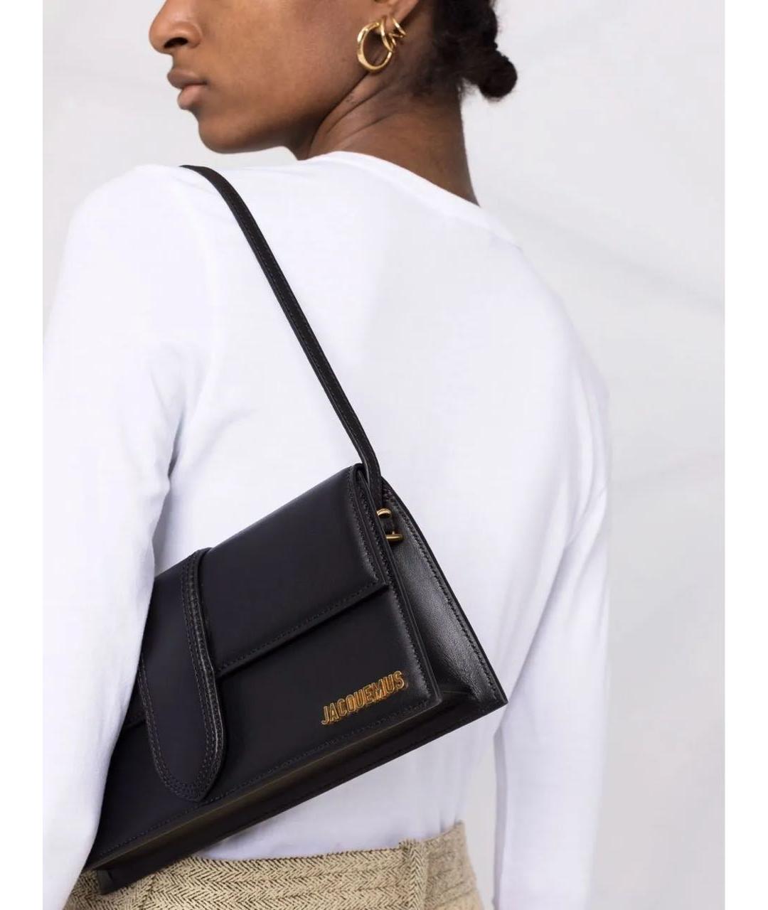 JACQUEMUS Черная кожаная сумка через плечо, фото 2