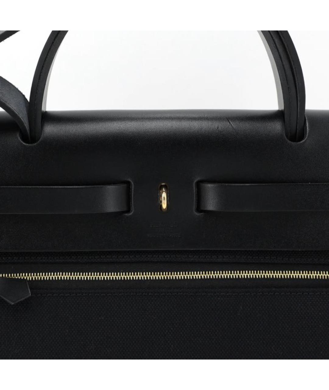 HERMES Черная кожаная сумка тоут, фото 7