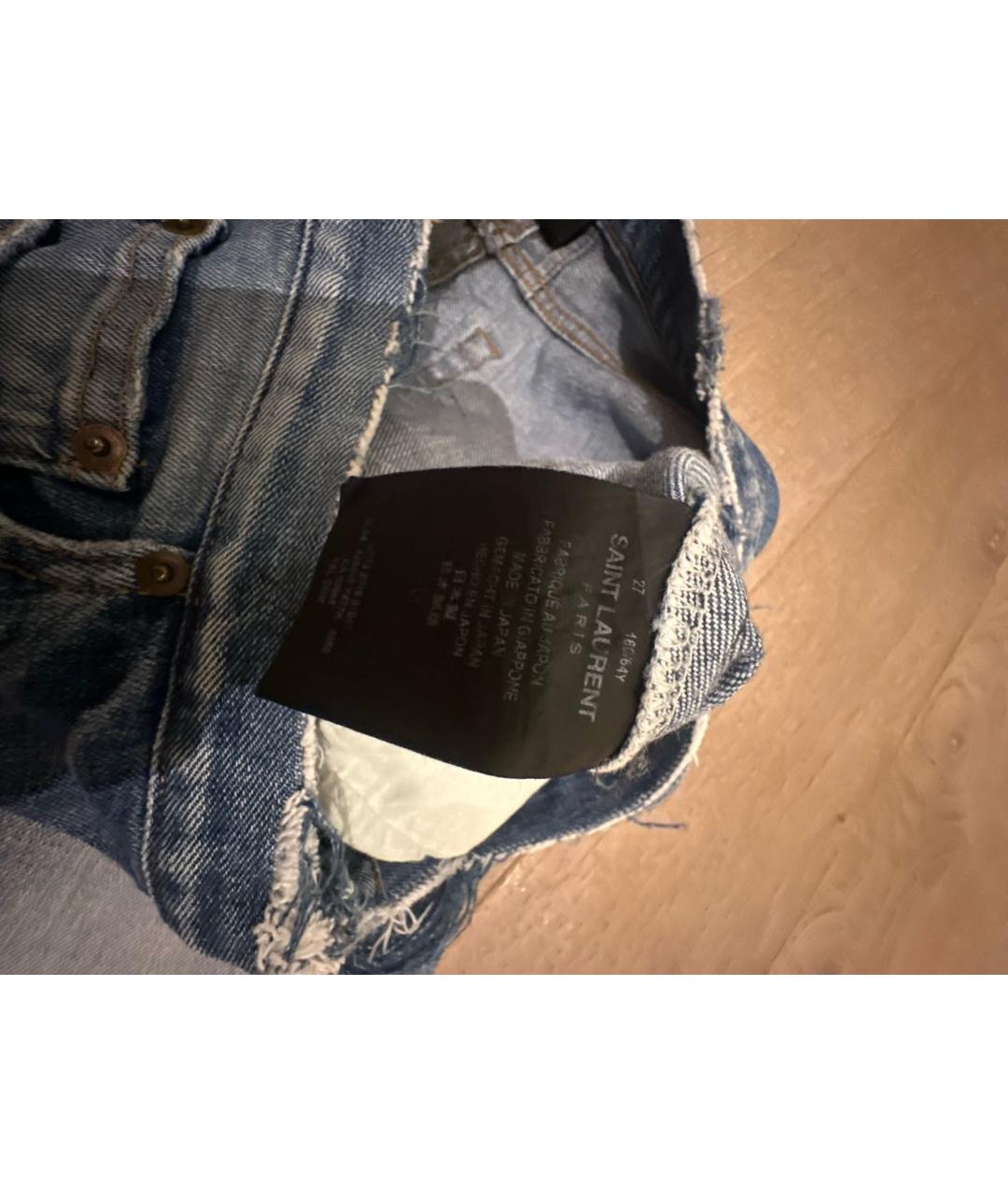 SAINT LAURENT Синие хлопко-эластановые джинсы слим, фото 4