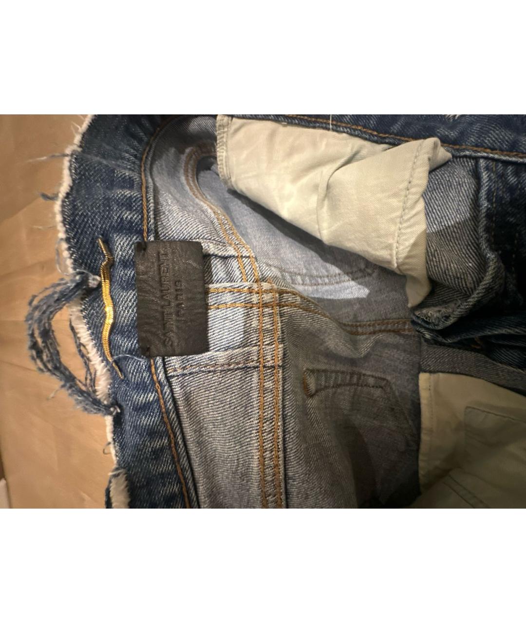 SAINT LAURENT Синие хлопко-эластановые джинсы слим, фото 3