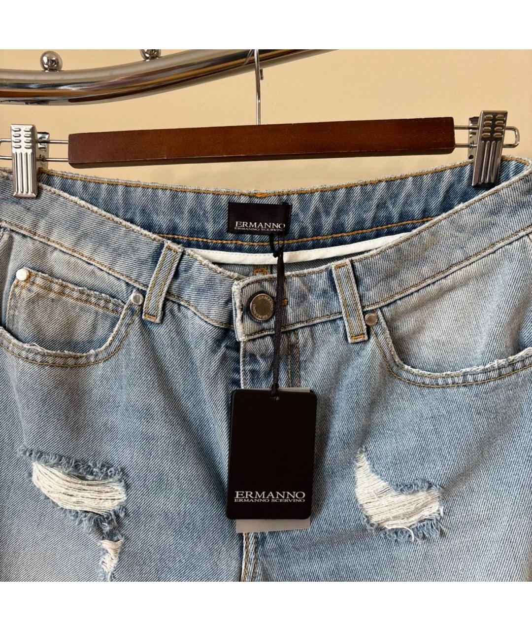 ERMANNO SCERVINO Голубые хлопковые джинсы слим, фото 2