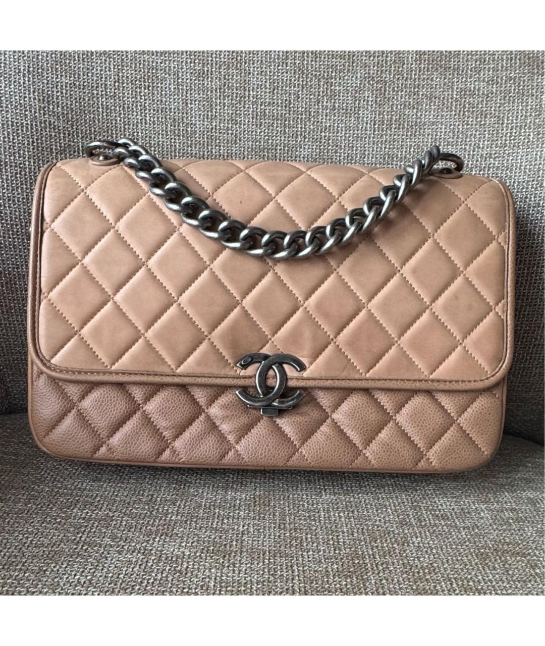 CHANEL Бежевая кожаная сумка через плечо, фото 9