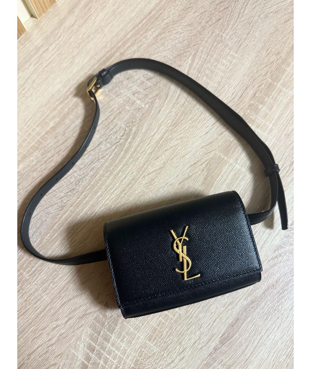 SAINT LAURENT Черная кожаная поясная сумка, фото 2