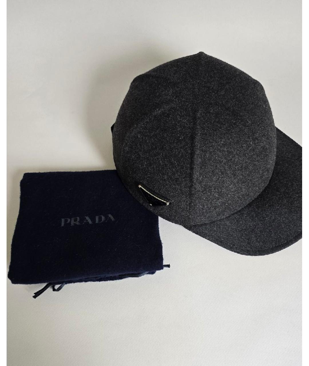 PRADA Антрацитовая шерстяная кепка/бейсболка, фото 4