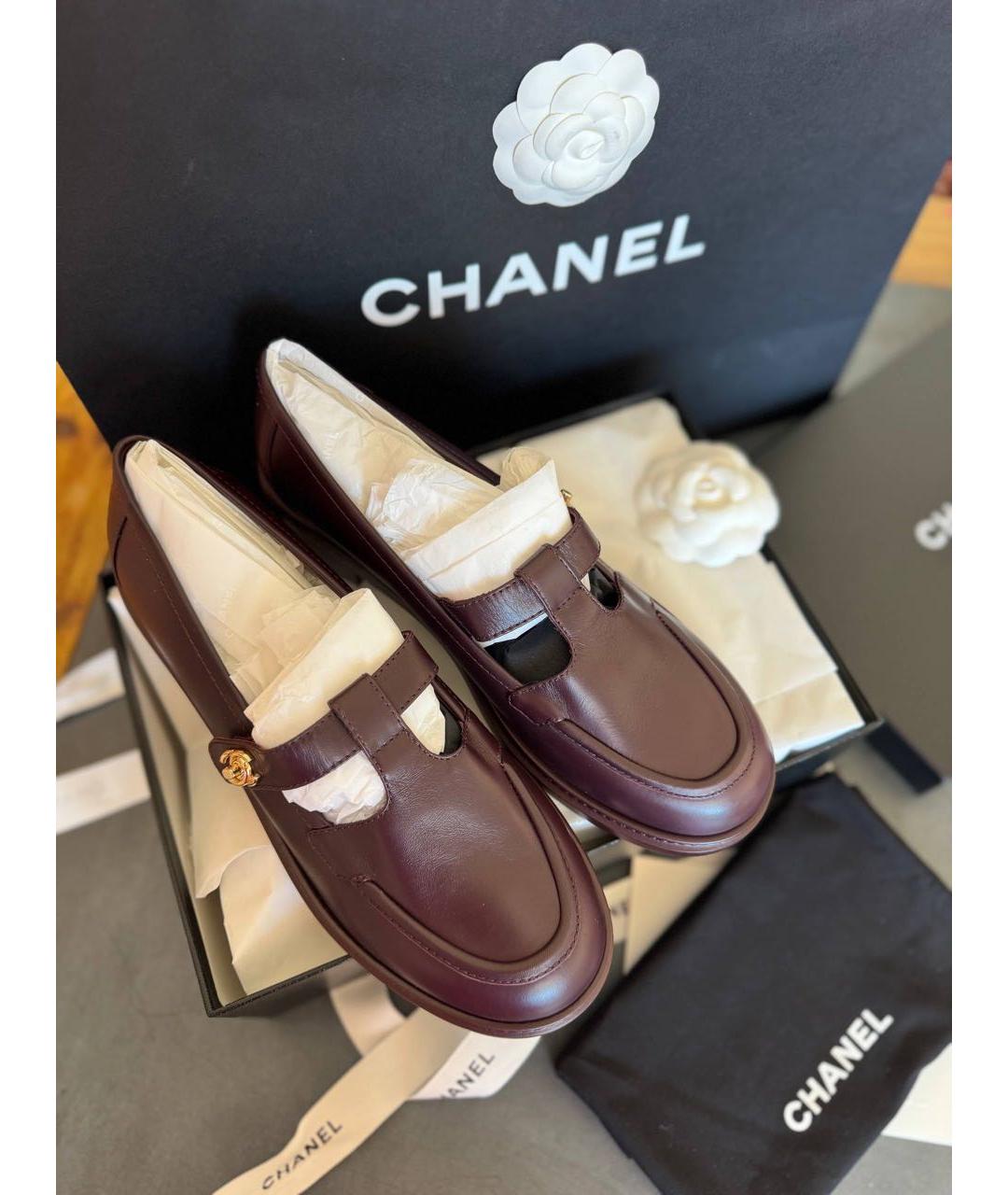 CHANEL Бордовые кожаные лоферы, фото 3