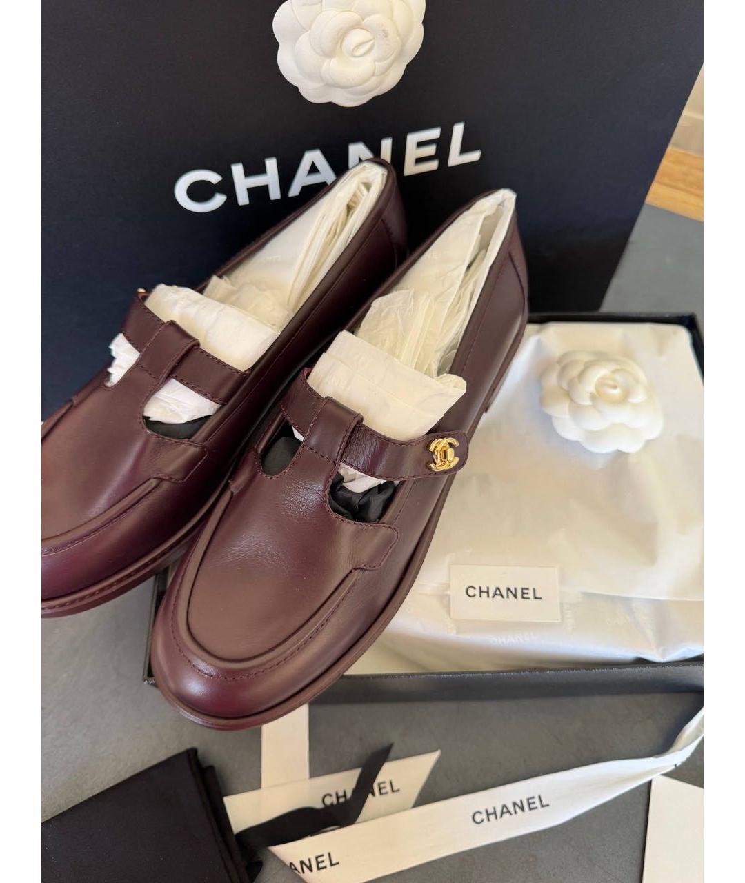 CHANEL Бордовые кожаные лоферы, фото 2