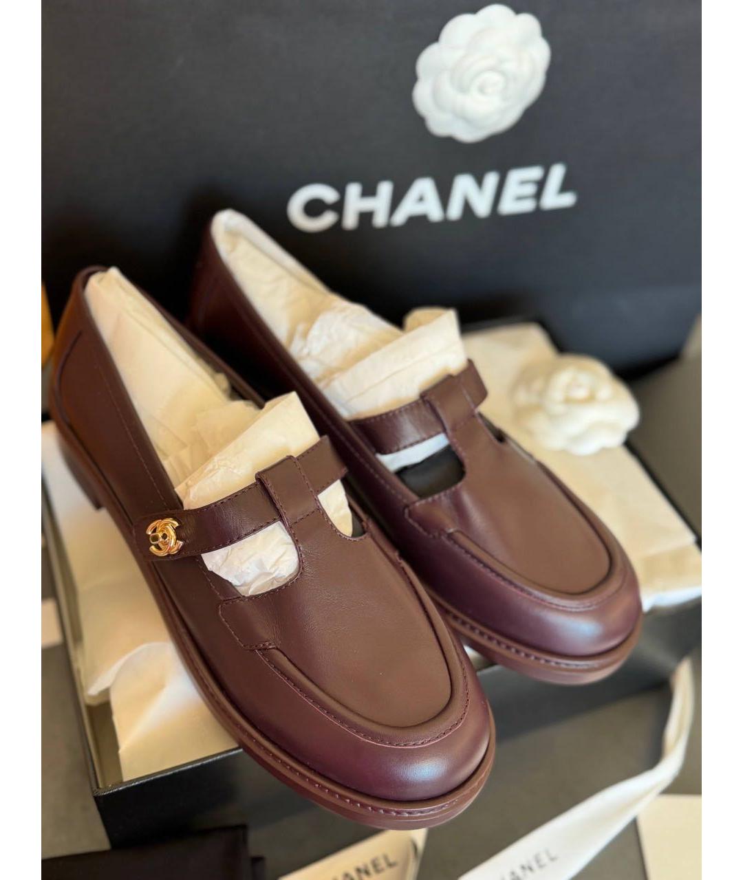 CHANEL Бордовые кожаные лоферы, фото 5