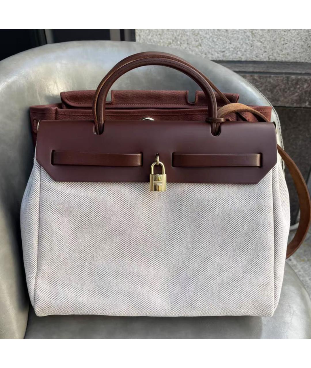 HERMES Бордовая кожаная сумка тоут, фото 2