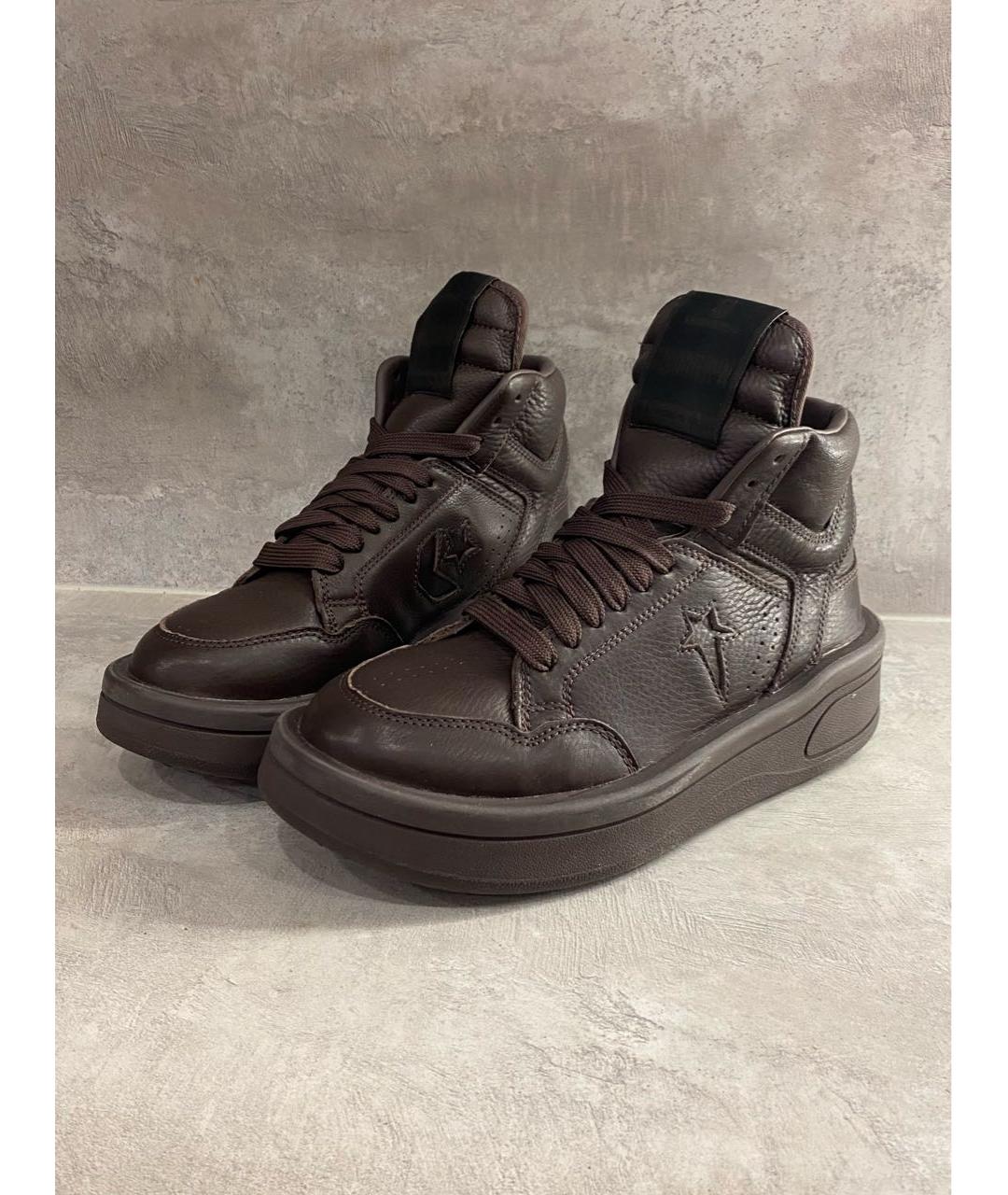 RICK OWENS DRKSHDW Коричневые кожаные кроссовки, фото 3