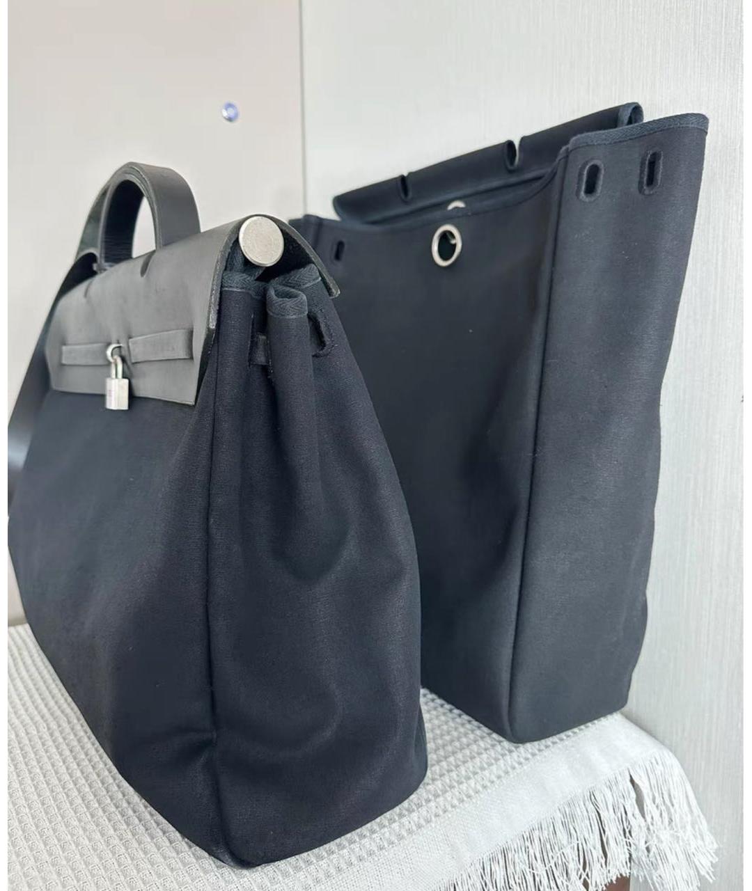 HERMES Черная кожаная сумка тоут, фото 3
