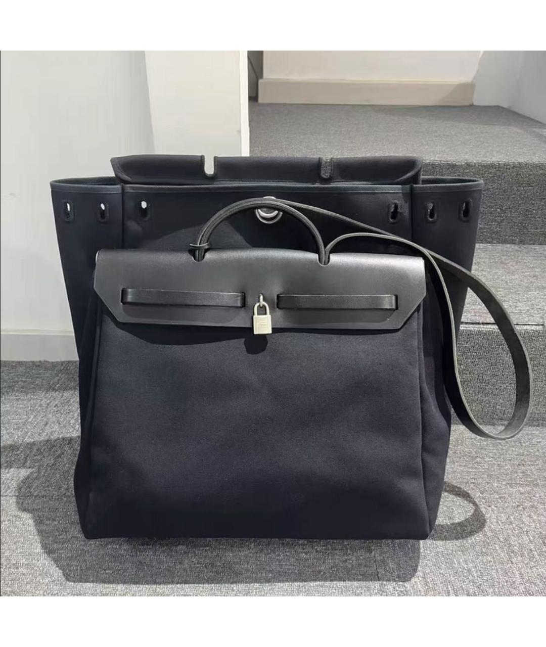 HERMES Черная кожаная сумка тоут, фото 2