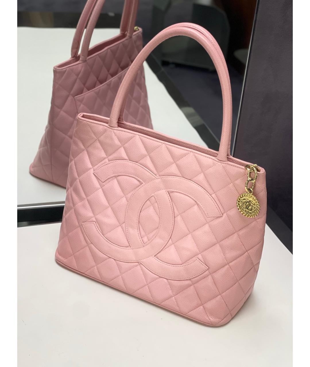 CHANEL Розовая кожаная сумка тоут, фото 7