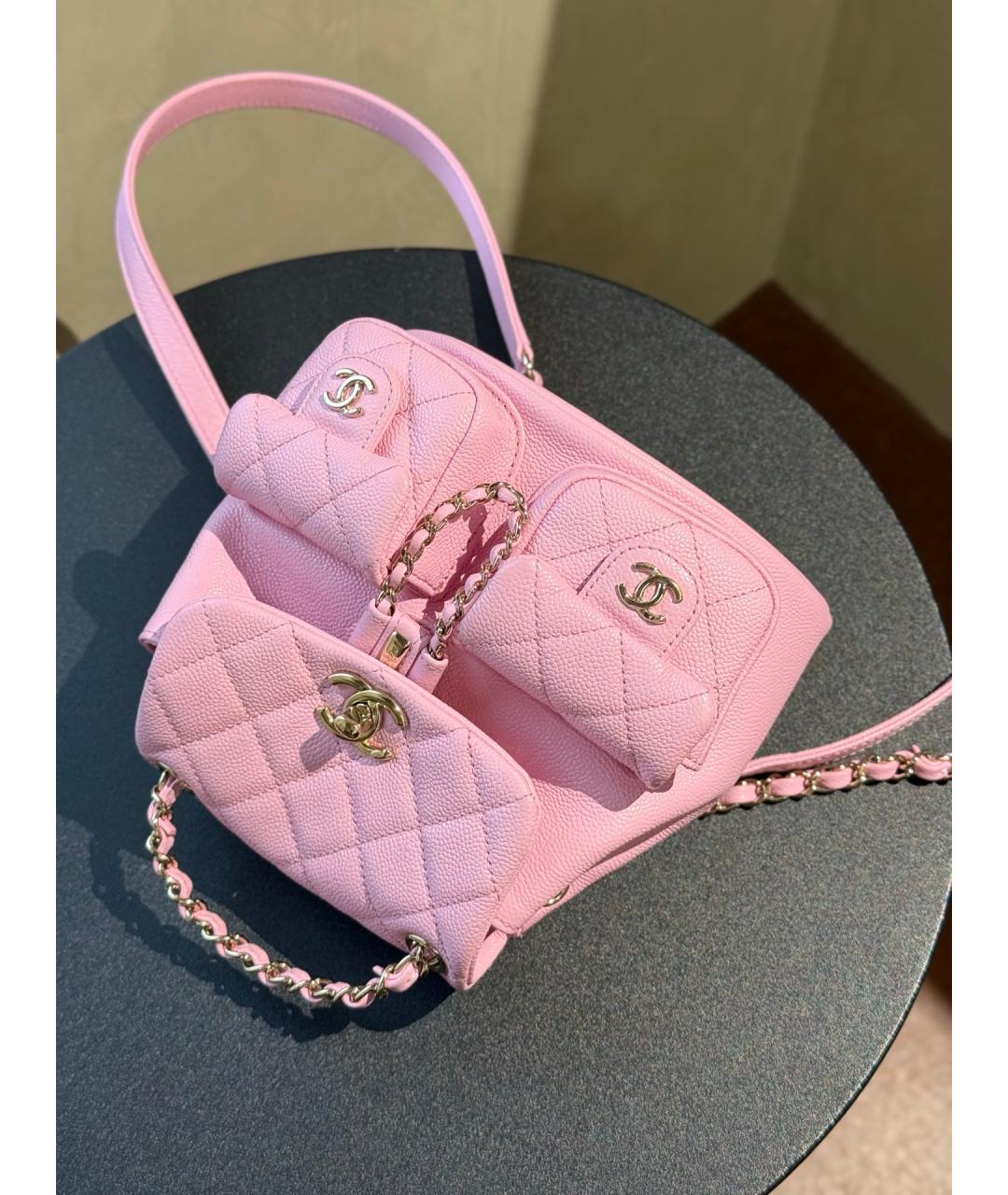 CHANEL Розовый кожаный рюкзак, фото 8