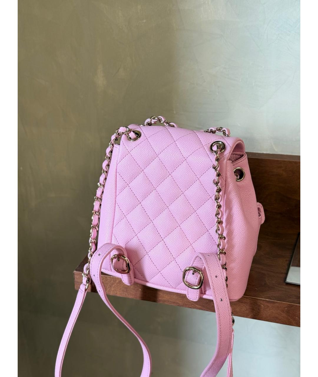 CHANEL Розовый кожаный рюкзак, фото 6