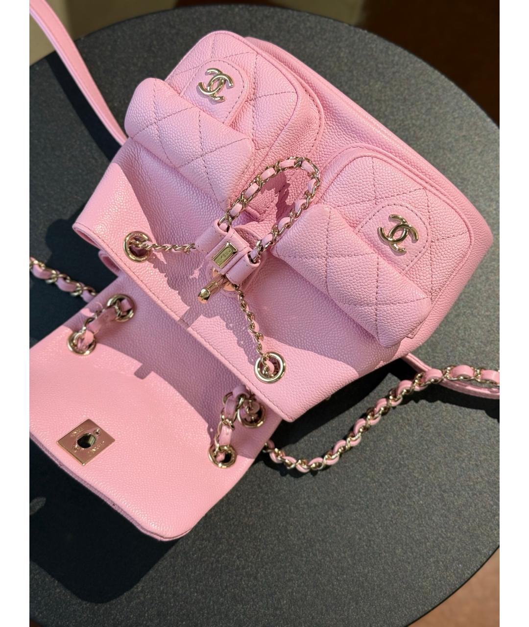 CHANEL Розовый кожаный рюкзак, фото 9