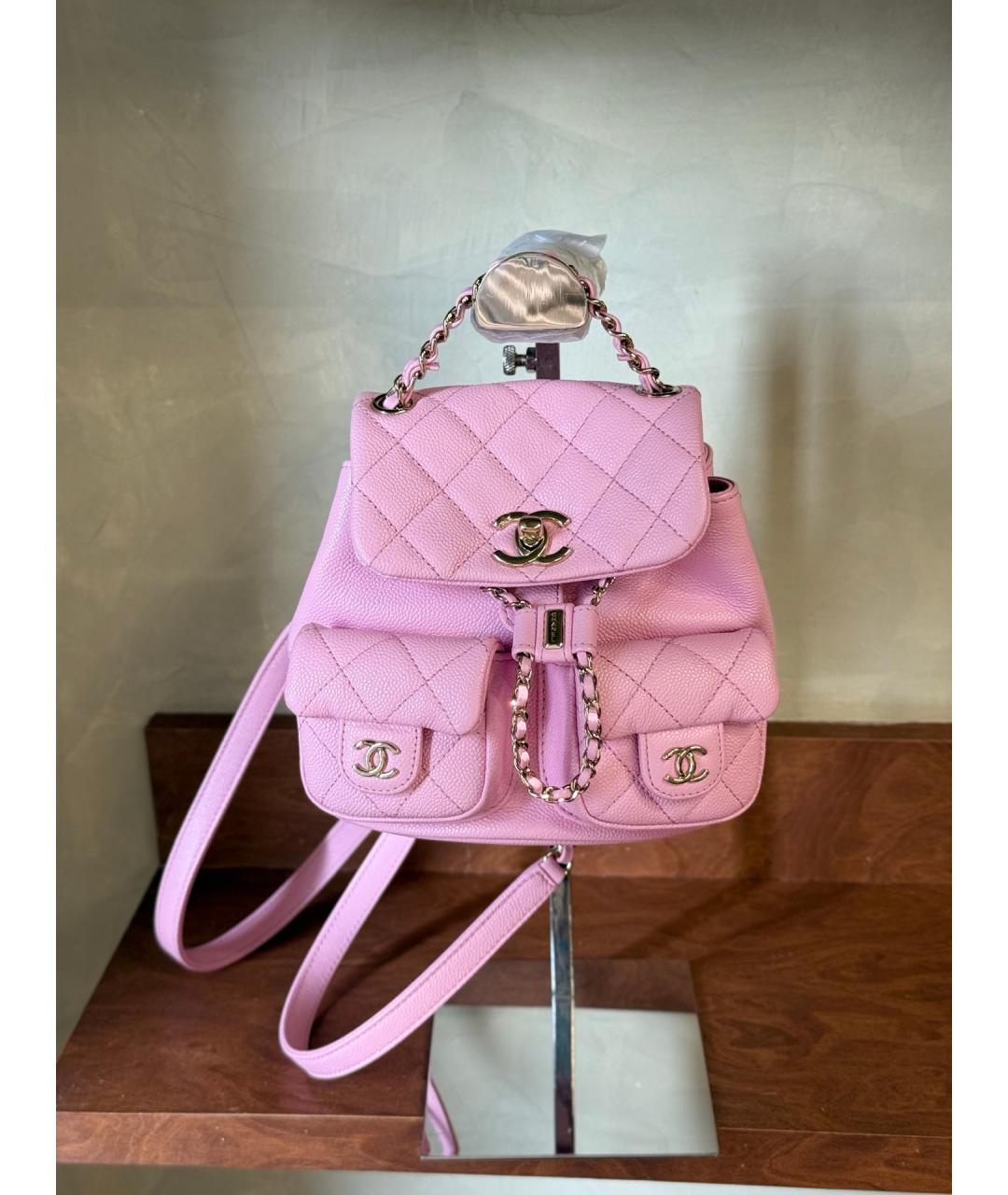 CHANEL Розовый кожаный рюкзак, фото 10