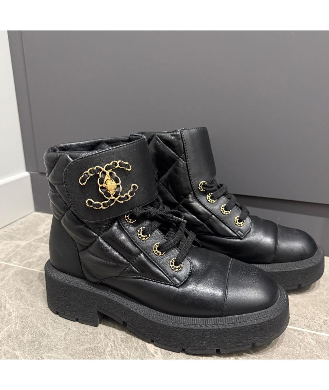 CHANEL Черные кожаные ботинки, фото 5