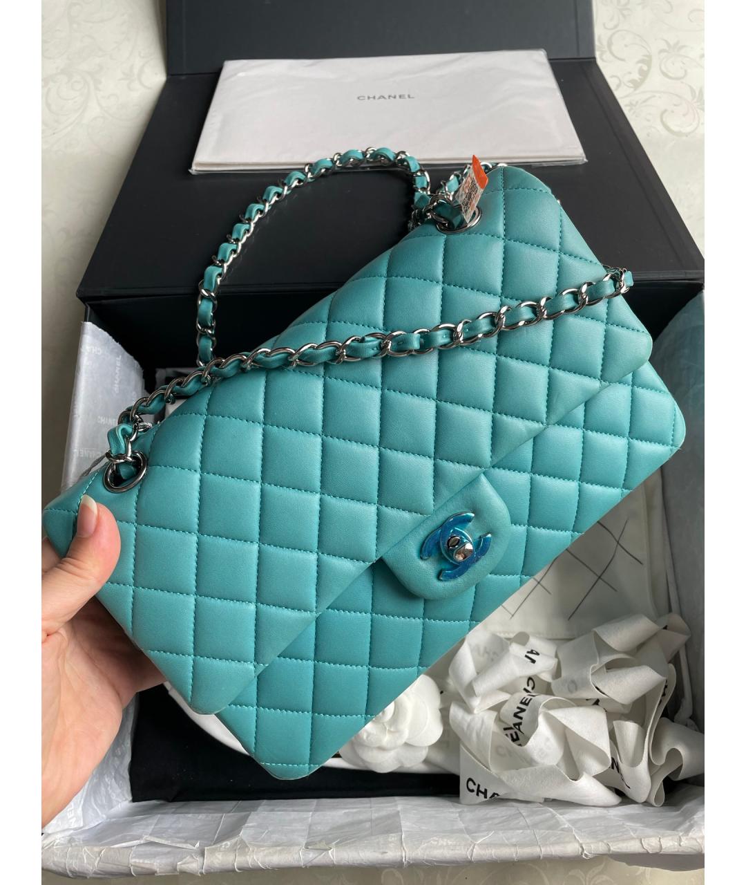 CHANEL Голубая кожаная сумка через плечо, фото 2
