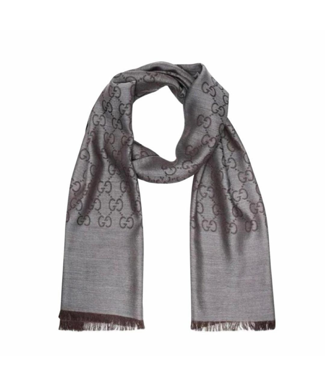 GUCCI Серый шелковый шарф, фото 1