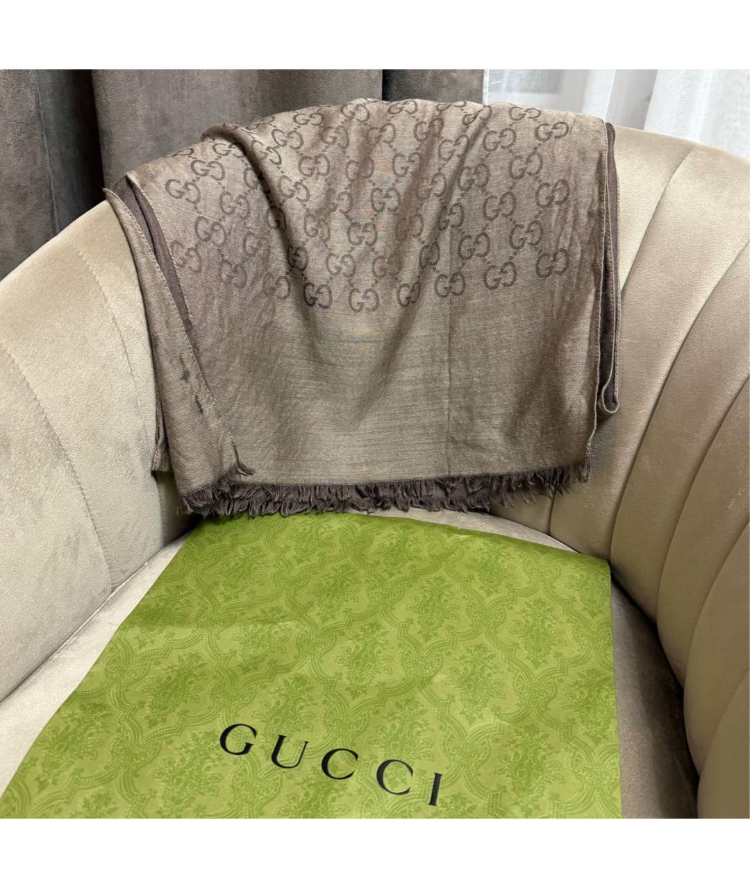 GUCCI Серый шелковый шарф, фото 5