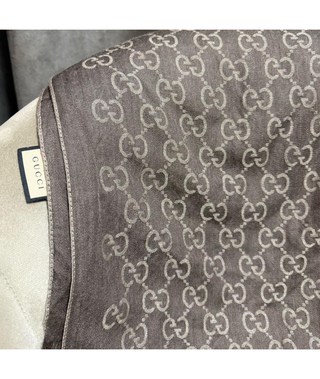 GUCCI Серый шелковый шарф, фото 4