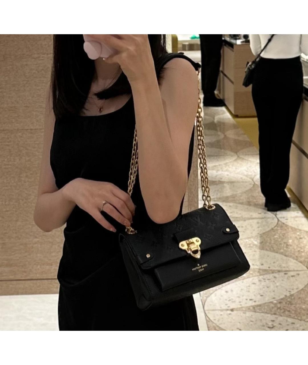 LOUIS VUITTON Черная кожаная сумка через плечо, фото 6