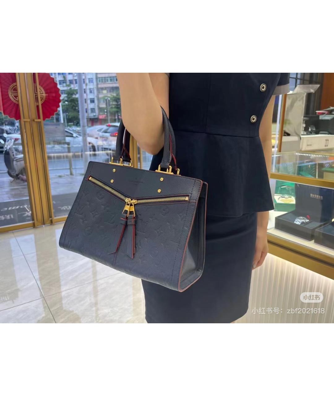 LOUIS VUITTON Темно-синяя кожаная сумка с короткими ручками, фото 6