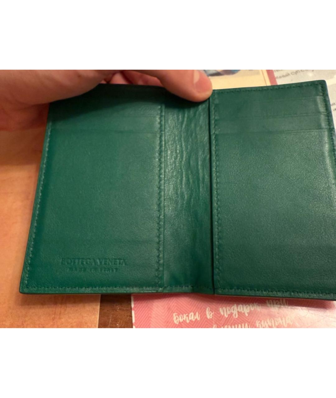 BOTTEGA VENETA Зеленый кожаный кардхолдер, фото 4