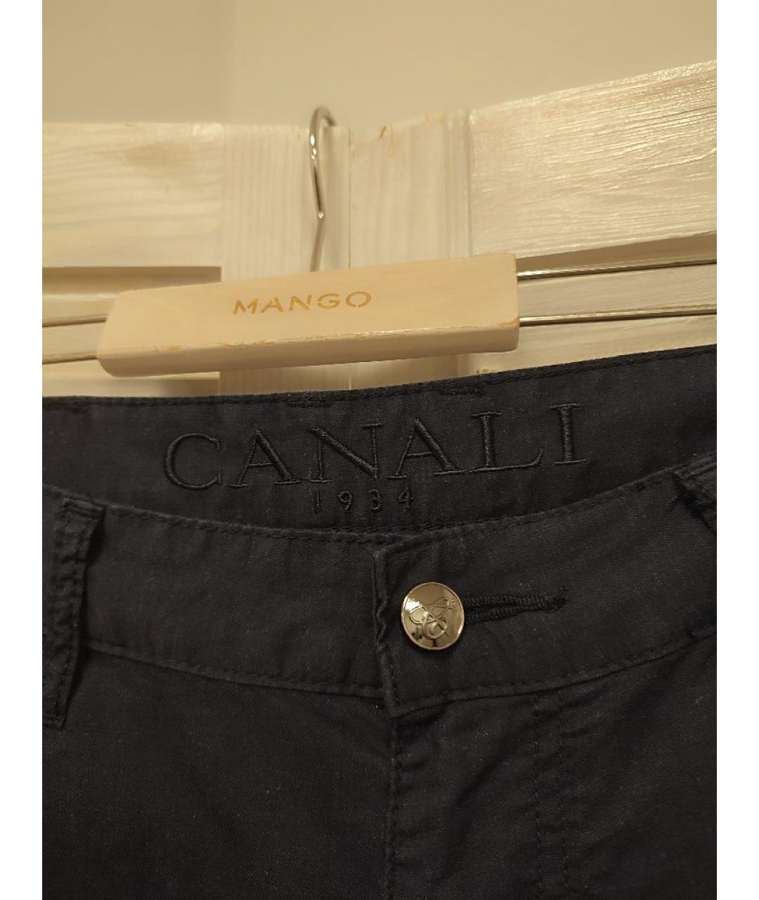 CANALI Темно-синие льняные повседневные брюки, фото 3