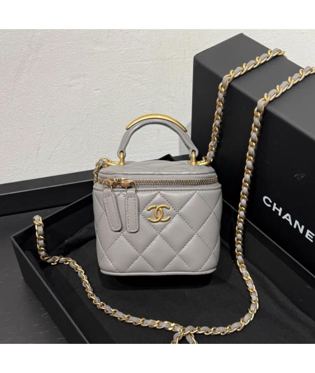 CHANEL Серая кожаная сумка через плечо, фото 8