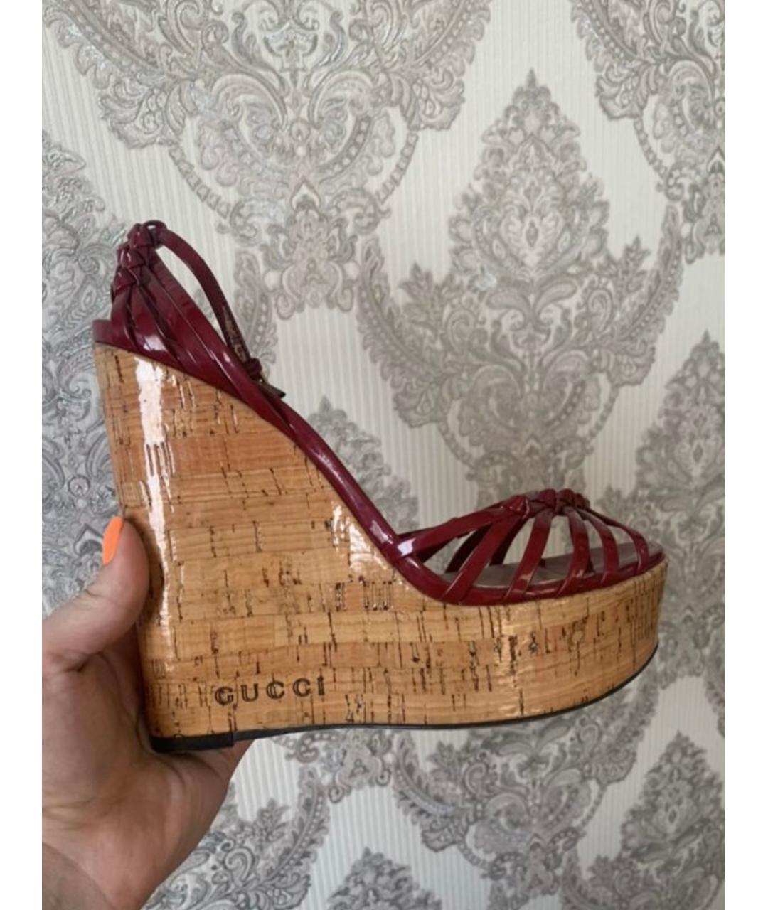 GUCCI Бордовые босоножки, фото 3