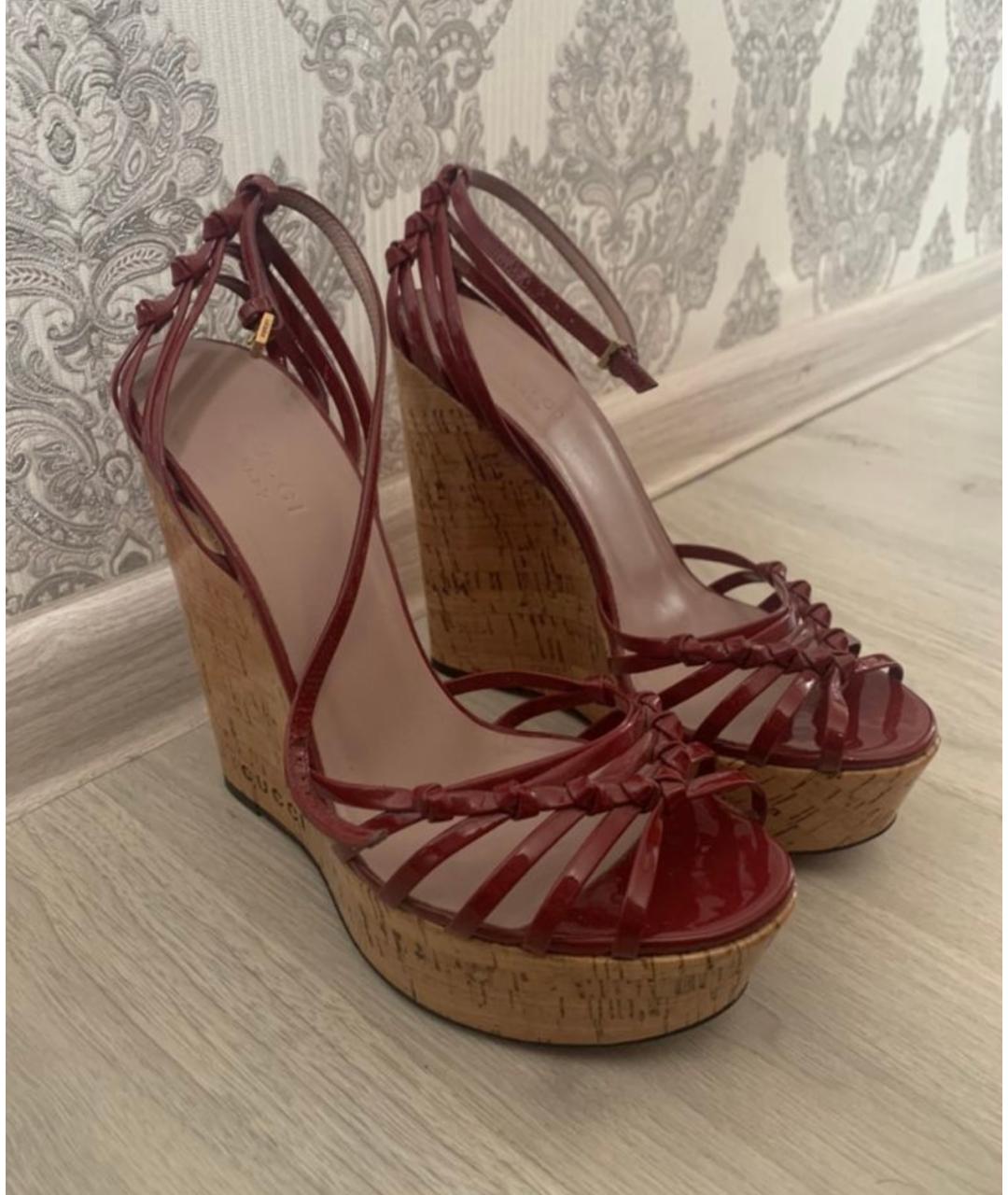 GUCCI Бордовые босоножки, фото 6