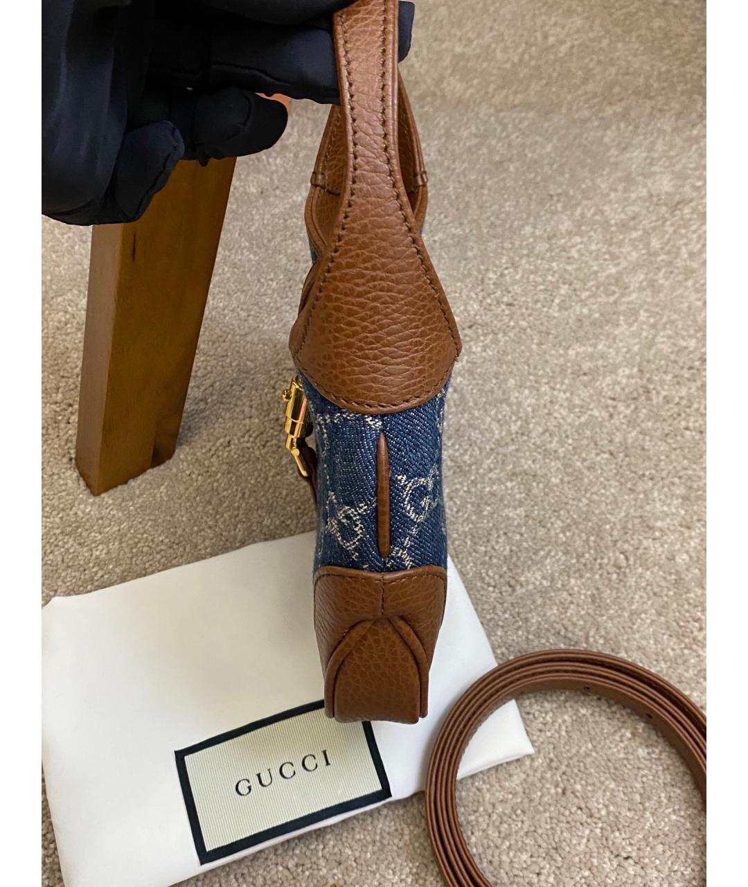 GUCCI Голубая деним сумка с короткими ручками, фото 4