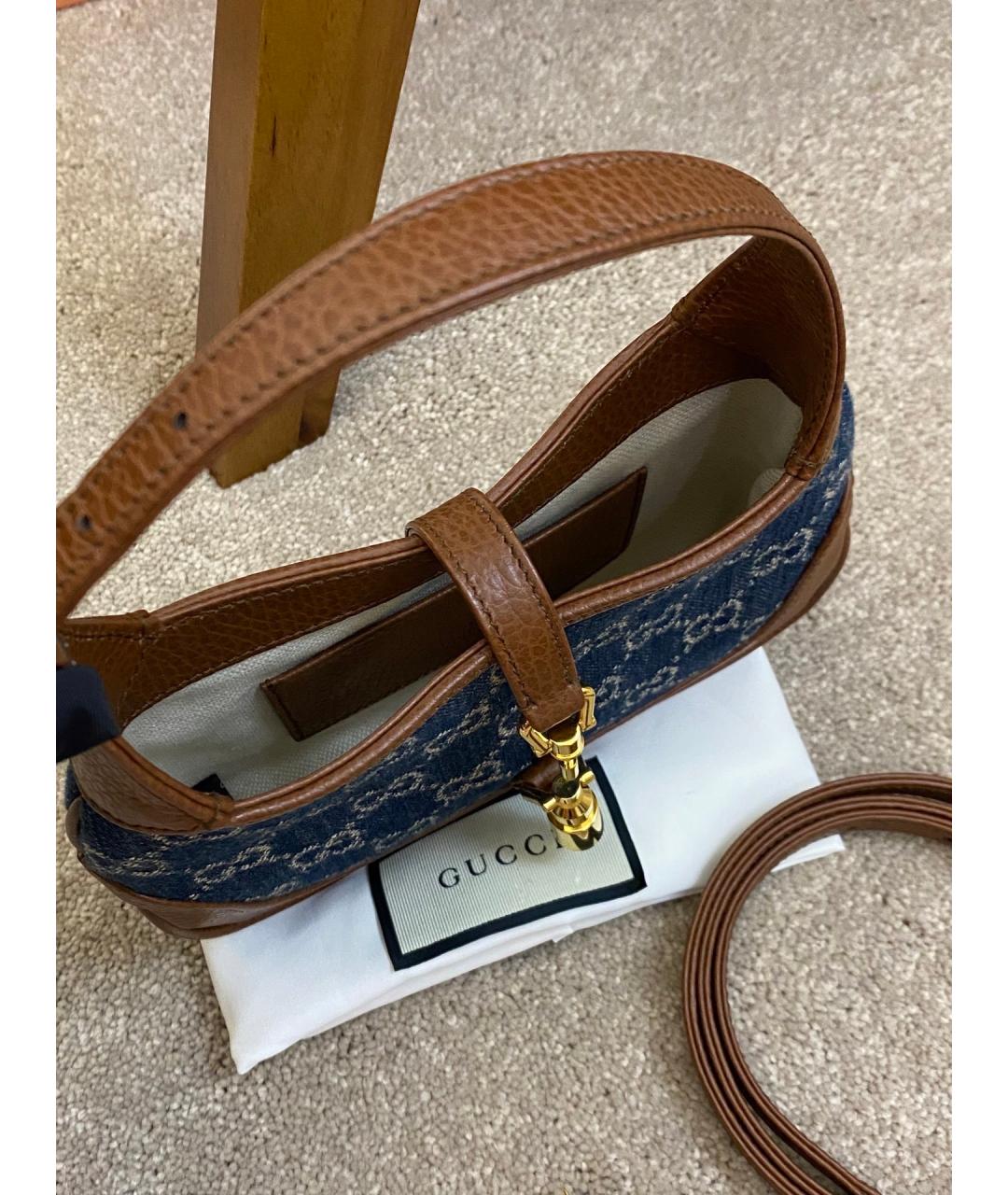 GUCCI Голубая деним сумка с короткими ручками, фото 6