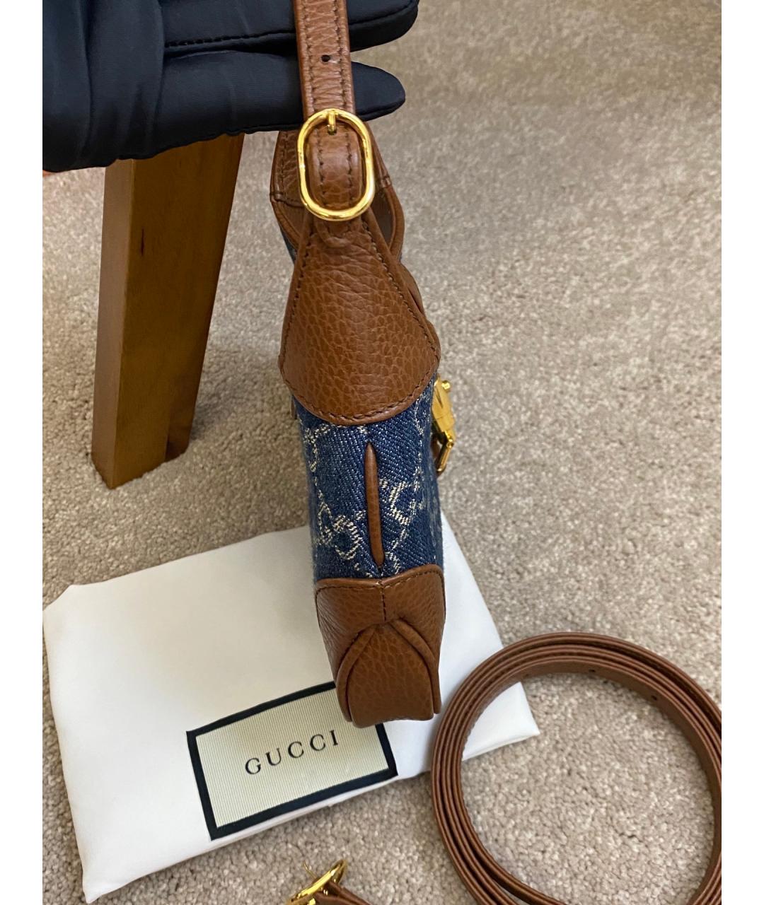 GUCCI Голубая деним сумка с короткими ручками, фото 3