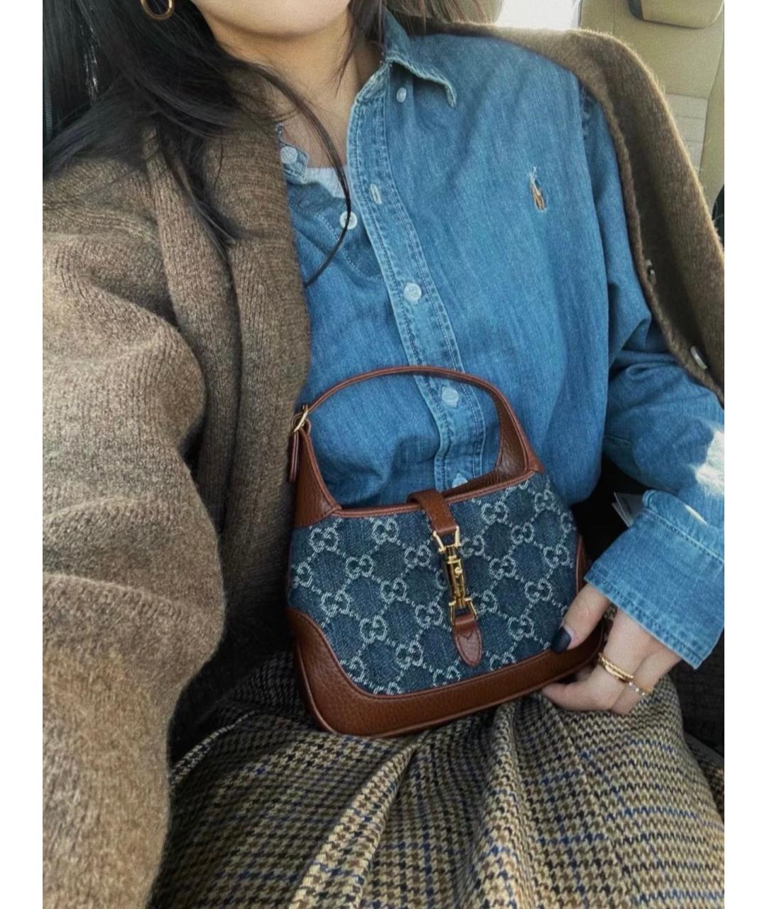 GUCCI Голубая деним сумка с короткими ручками, фото 7