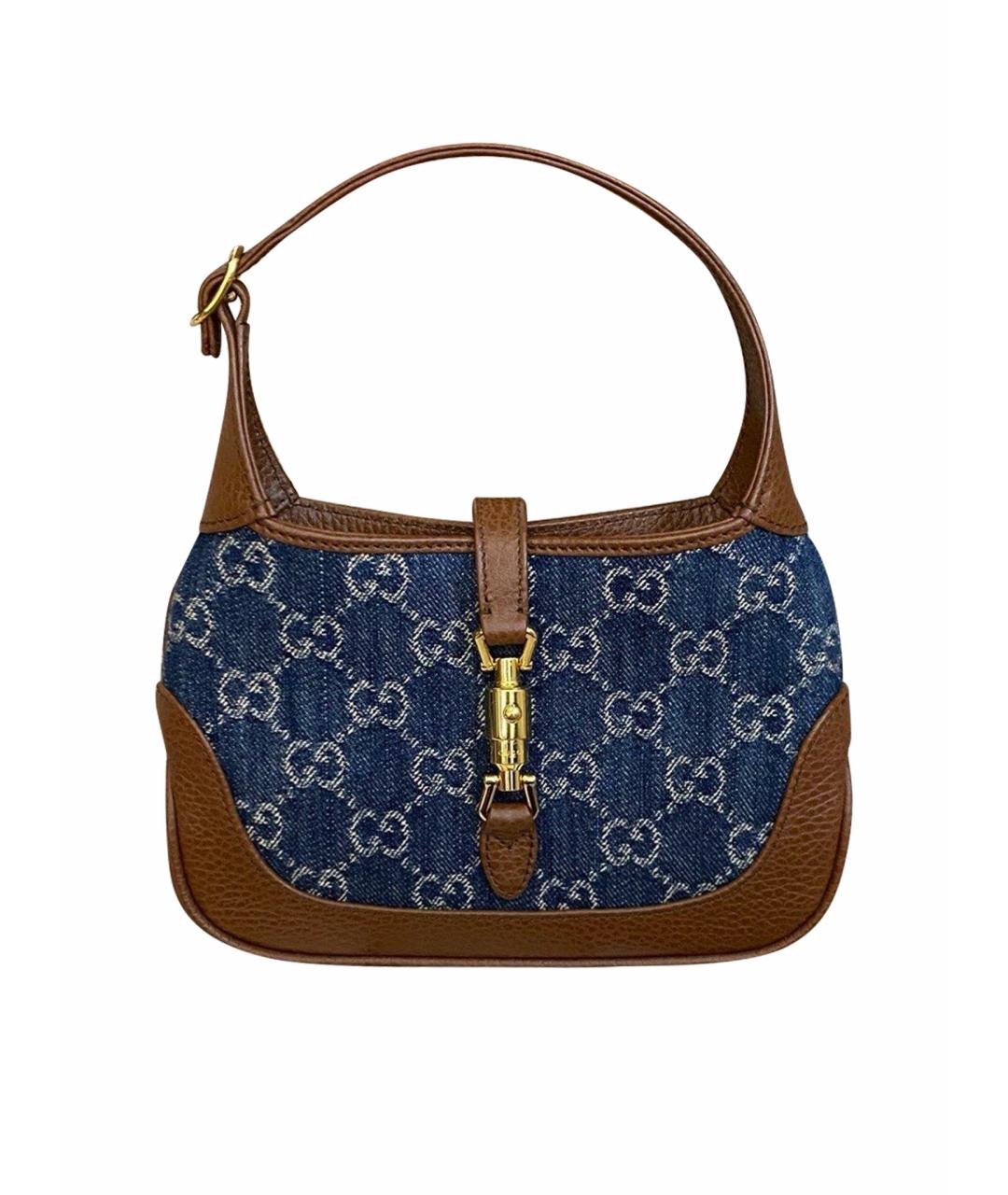 GUCCI Голубая деним сумка с короткими ручками, фото 1