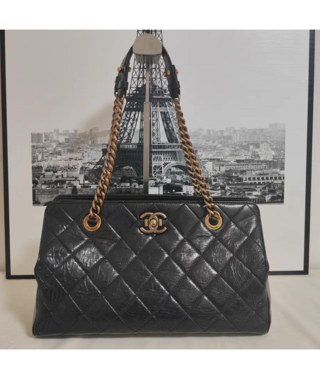 CHANEL Черная кожаная сумка тоут, фото 9